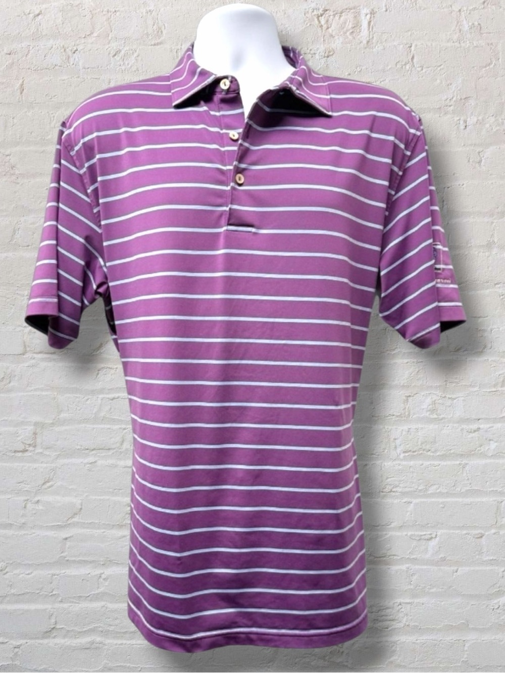 Peter Millar Summer Comfort Shirt Lavender Stripe Moisture Wick Golf Polo Size L